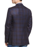 Plaid Two-Button Sport Jacket, Navy/Brown