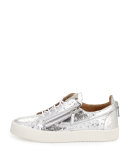 Men's Faux-Ostrich Leather Low-Top Sneaker, Silver