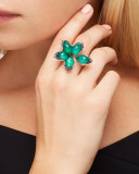 Love Me Love Me Not Green Agate Quartz Flower Ring with Black Diamonds