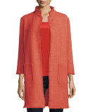 3/4-Sleeve Tweed Topper Coat, Coral