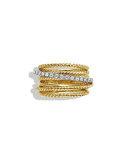 Crossover Wide Ring with Diamonds in Gold