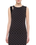 Flocked Polka-Dot Cutout Tank, Black