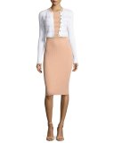 Sleeveless Round-Neck Ribbed Dress, Gesso/White