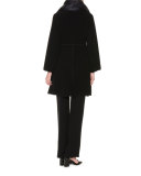 Textured Zip-Front Long Coat, Black
