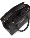 Selma Medium Top-Zip Satchel Bag, Black