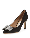 Mimi Snakeskin-Bow Suede Pump, Nero