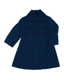 Velvet-Trim Wool-Blend Coat, Navy, Size 2-6X