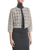 Cropped Paillette Crochet Cardigan, Elephant