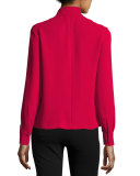 Darby Crepe Mock-Neck Top, Cardinal