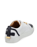 50mm Cap-Toe Leather Low-Top Sneaker with Strap, Navy/White