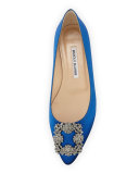 Hangisi Crystal-Buckle Satin Flat, Blue