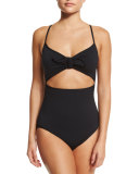Crisscross-Back One-Piece Swimsuit, Black