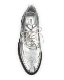 Gennie Zig Metallic Wing-Tip Oxford, Silver