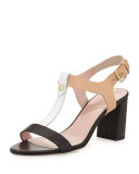 addie colorblock leather city sandal, black/white/natural
