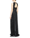 Beaded Sleeveless A-Line Gown, Black