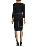 Long-Sleeve Two-Tone Sheath Dress, Black