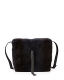 Mini Monili-Beaded Mink Bucket Bag, Navy