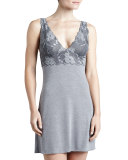Zen Floral-Trim Chemise, Women's, Heather Gray