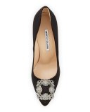 Hangisi Crystal-Buckle Satin Pump, Black, 115mm