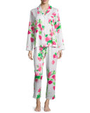 floral-print sateen two-piece pajama set