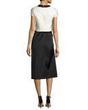 Satin Knotted Tea-Length Skirt, Black