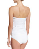 Pearl Solid Shirred Twist-Front Bandini Swim Top, White