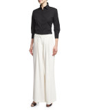 Silk Wide-Leg Pants, Ivory
