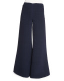 Textured Wide-Leg Flare Pants, Navy