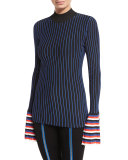Striped Crewneck Pullover Sweater, Nero