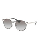 Round Metal Open-Inset Sunglasses, Black