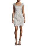 Sweetheart-Neck Lace Cocktail Dress, Silver