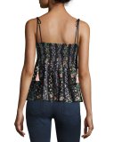 Floral Stripe Tie Top, Black