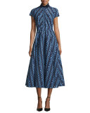 Check Fil Coupe Belted Shirtdress, Navy/Periwinkle