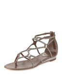 Flat Crystal Gladiator Thong Sandal, Gray