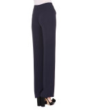 Straight-Leg Silk Cady Pants, Navy