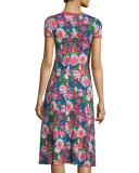 Rose-Print Short-Sleeve Dress