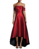 Strapless Satin High-Low Gown, Garnet