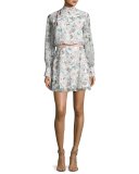 Evie Long-Sleeve Floral Chiffon Cocktail Dress, Multicolor