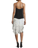 Asymmetric Draped Lace Skirt, Ivory/Black