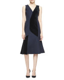Sleeveless Velvet-Inset Dress, Classic Navy