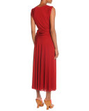 Drape-Front Drop-Waist Dress, Brick Red
