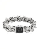 Classic Chain Medium Braided Silver Bracelet, Black Sapphire