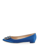 Hangisi Crystal-Buckle Satin Flat, Blue