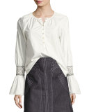 Long-Sleeve Poplin Henley Top