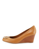 Sally Logo Wedge Pump, Royal Tan/Gold