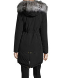 Fur-Lined Military Parka, Black