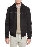 Fur-Collar Suede Bomber Jacket, Chocolate