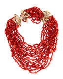 Multi-Strand Coral Necklace with Diamonds