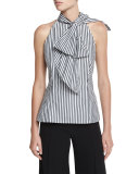 Striped Shirting Halter Top, Black