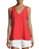 Linen-Blend Side-Slit Tank, Flamenco